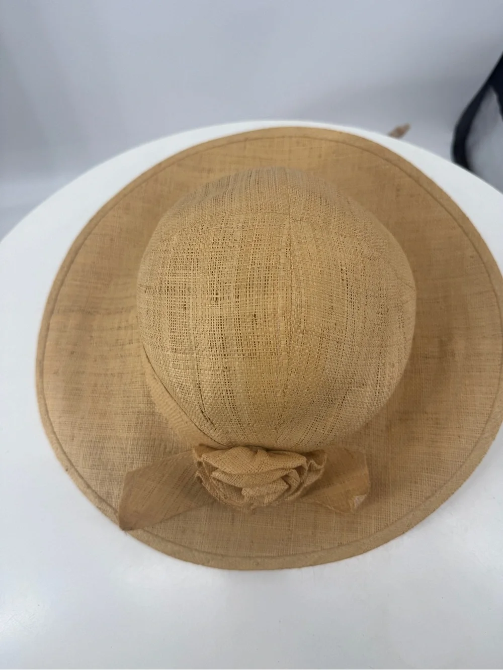 Vintage Lord & Taylor Florette Wide Brim Natural Paper Straw Floral Womens Hat